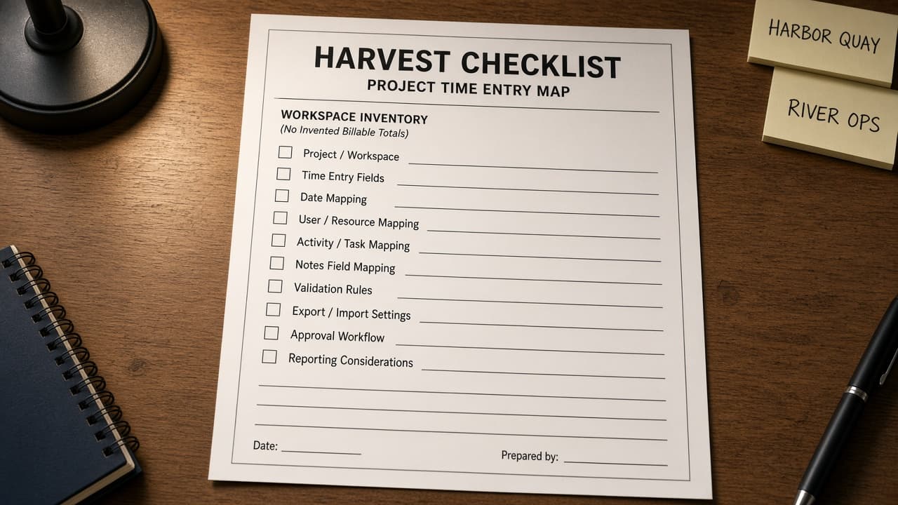 Harvest Project Time Entry Map from Workspace Inventory (No Invented Billable Totals)