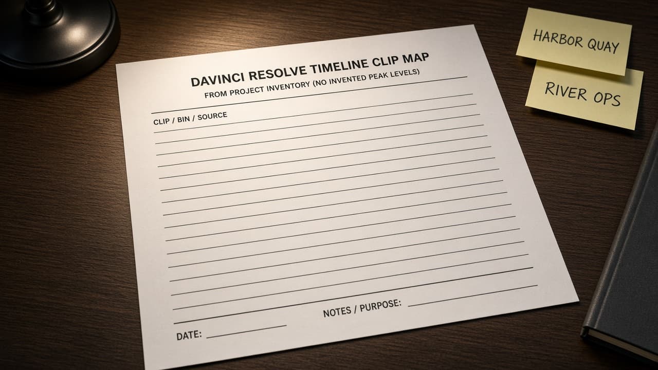 DaVinci Resolve Timeline Clip Map from Project Inventory (No Invented Peak Levels)