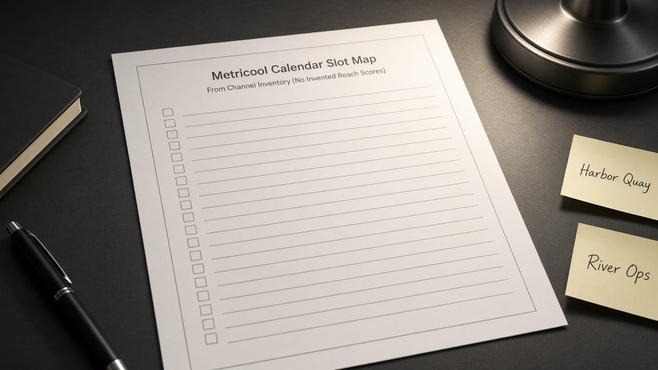 Metricool Calendar Slot Map from Channel Inventory (No Invented Reach Scores)