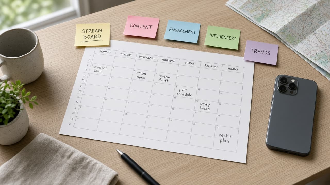 Hootsuite Stream Board Calendar Map from Queue Inventory (No Invented Follower Counts)