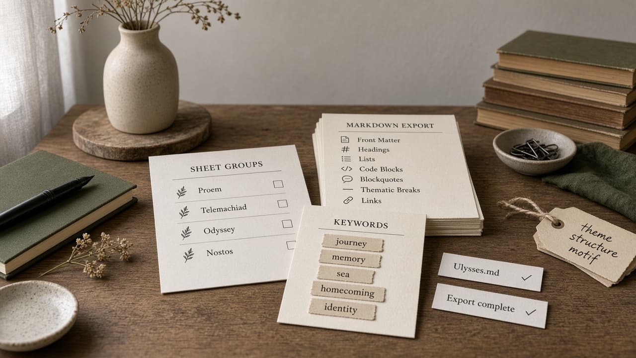 Ulysses Markdown Export Style Checklist from Sheet Notes (No Invented Word Counts)