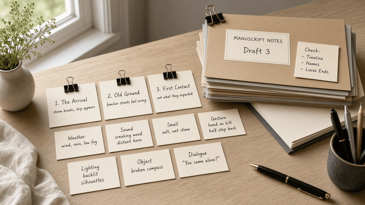 Sudowrite Manuscript Scene Beat Checklist from Notes (No Invented Word Counts)