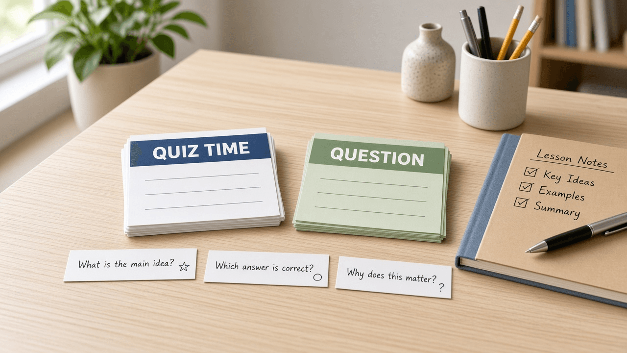 Kahoot Quiz Question Poll Checklist from Lesson Notes (No Invented Accuracy Percents)