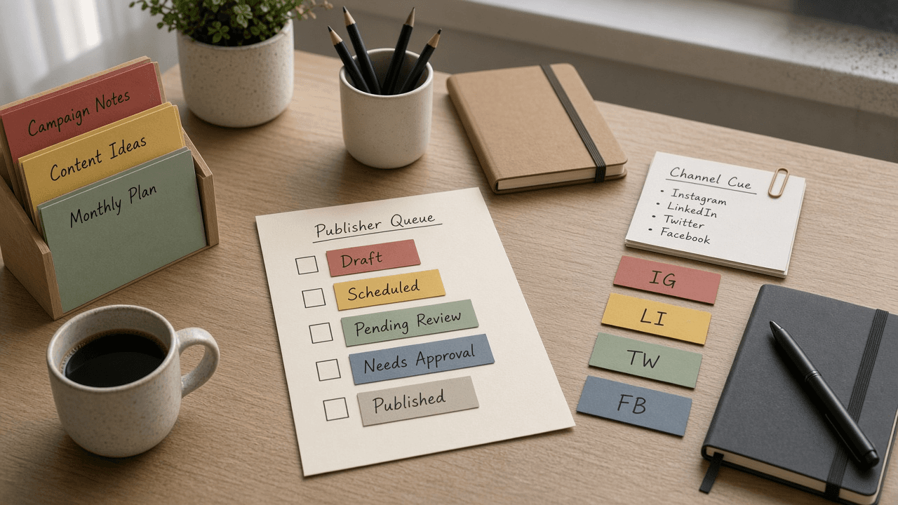 Hootsuite Publisher Queue Label Checklist from Calendar Notes (No Invented Engagement Rates)