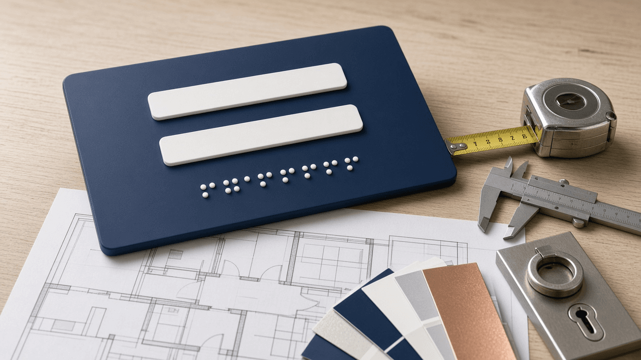 ADA Tactile Room Sign Schedule for a Wayfinding Package: Section 703 Raised Characters, Braille, Mounting Heights, and Door Side Locations
