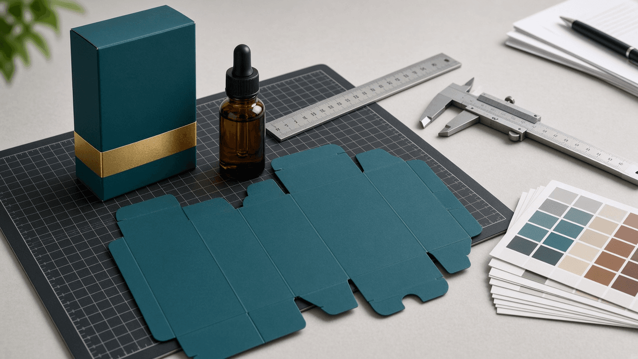 Folding Carton Spec Sheet Writer: Reverse Tuck End Box Dimensions, Board Caliper, Bleed and Safe Zones, Glue Flap, and Dieline Layer Notes
