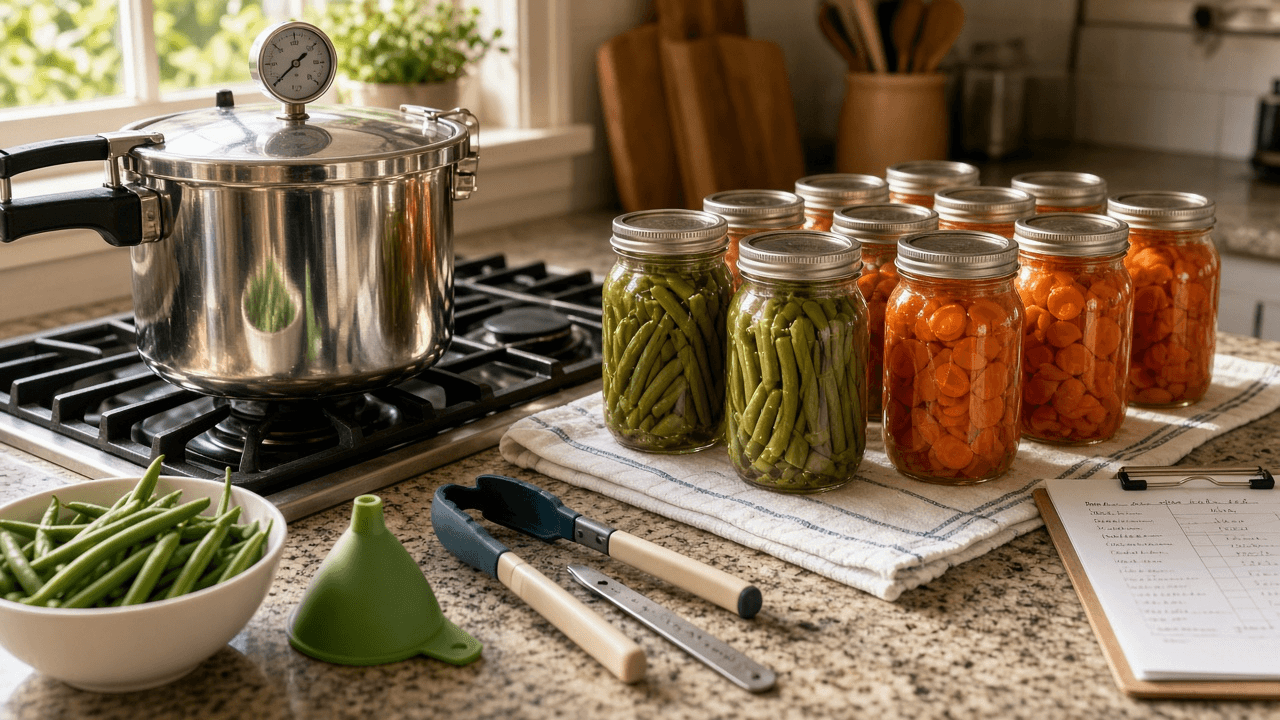 Home Pressure Canning Batch Planner: USDA Tested Process Times, Altitude Pressure Adjustments, Headspace, and a Jar Seal Log