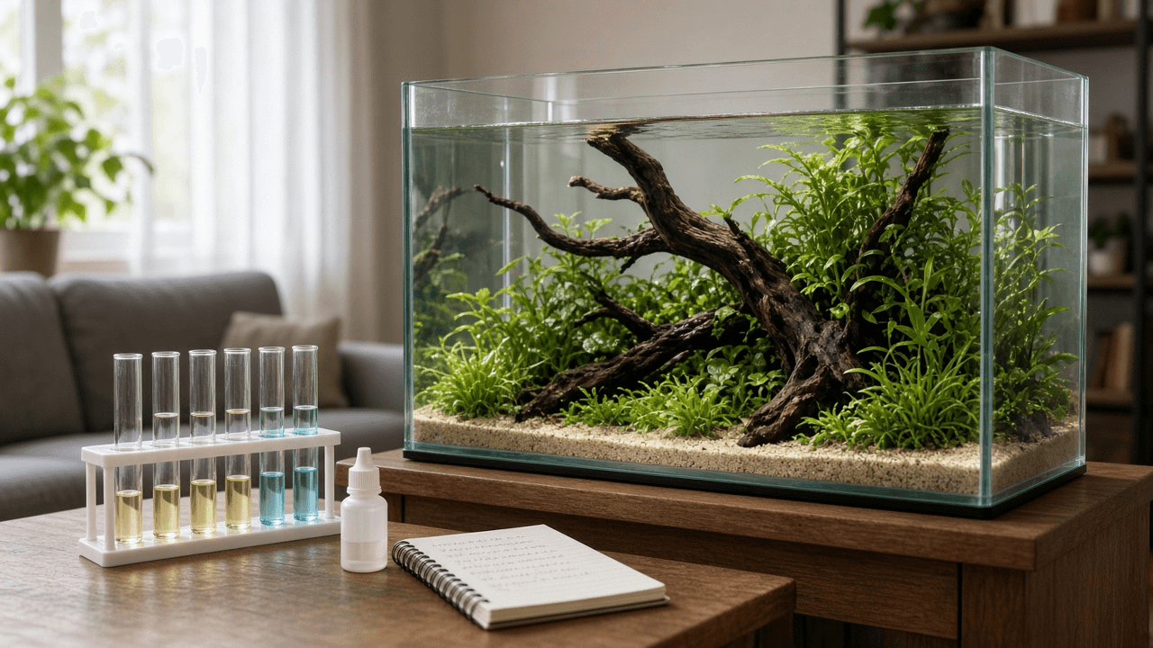 Fishless Aquarium Cycling Planner: Ammonia Dose Math for Your Tank Volume, Daily Test Log, Nitrite Stall and pH Crash Fixes, the 24 Hour Completion Test, and a Safe First Stocking Day