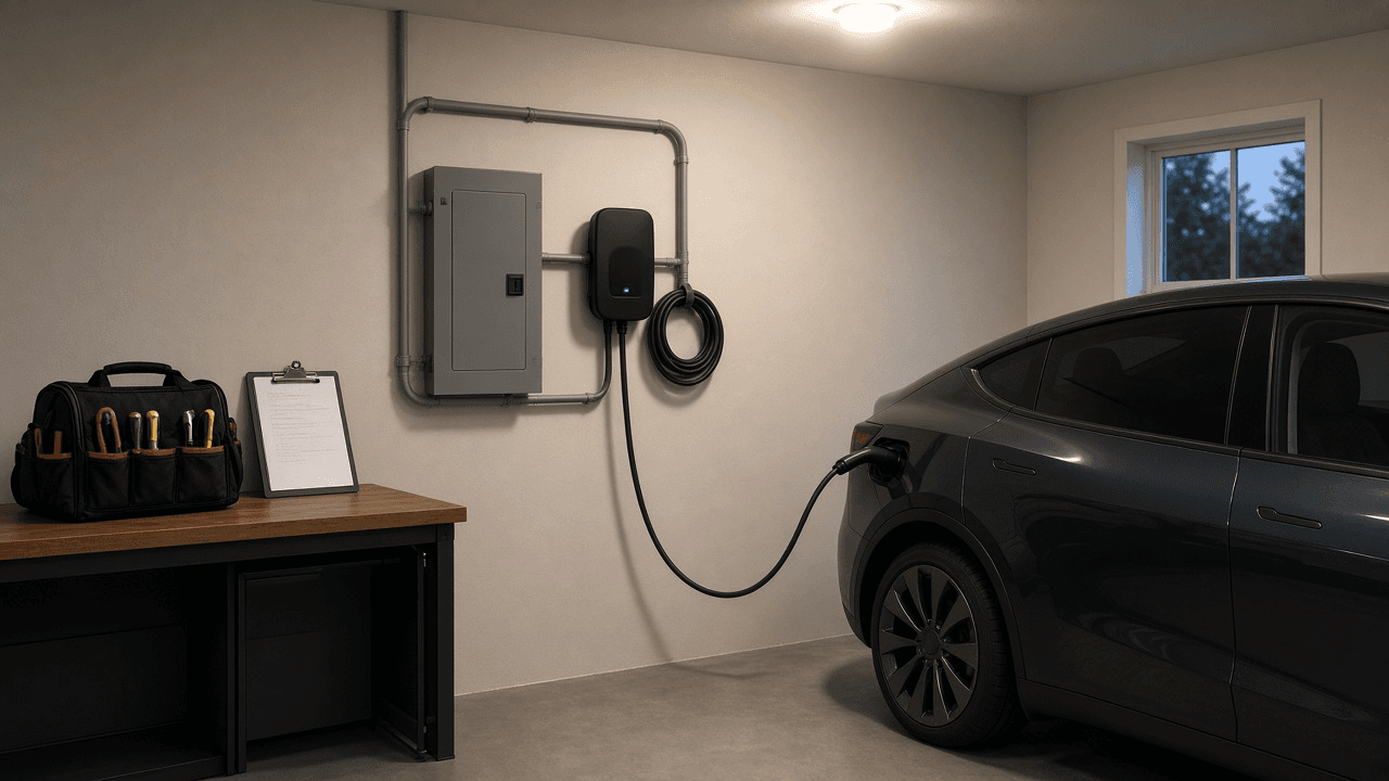 Home Level 2 EV Charger Installation Planner: Panel Capacity and NEC 220.83 or 220.87 Load Check, 125 Percent Continuous Load Circuit Sizing, Hardwired vs NEMA 14-50, GFCI, Permit, Utility Rebate, and Electrician Quote Questions