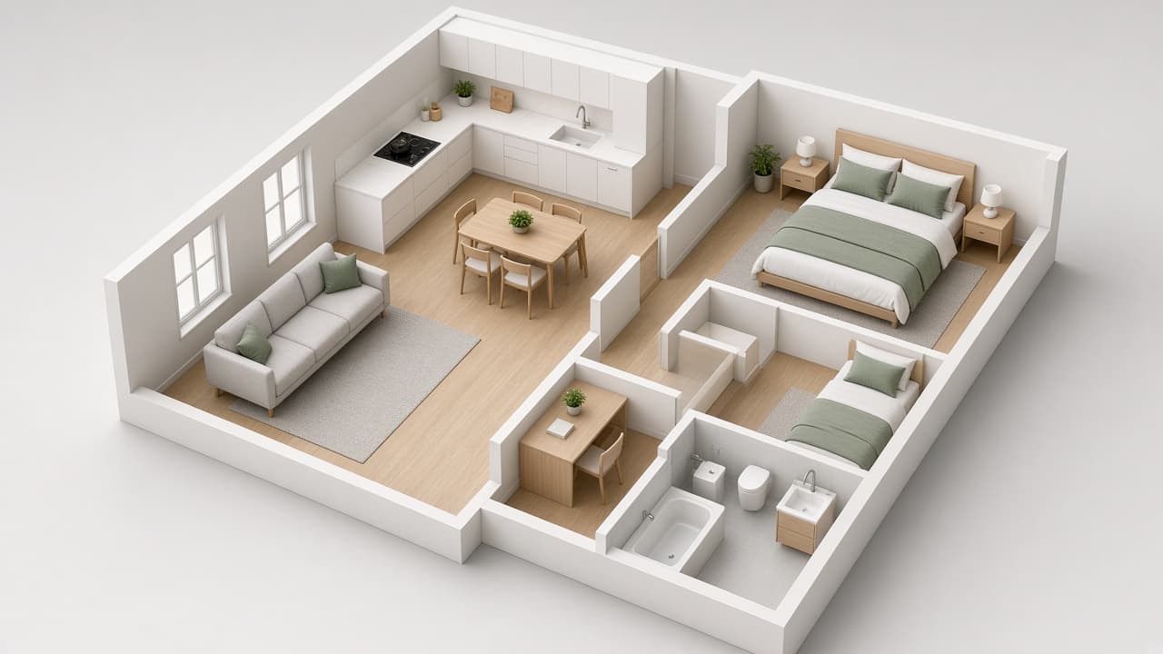 3D Floor Plan Prompt: Isometric Render From Measurements