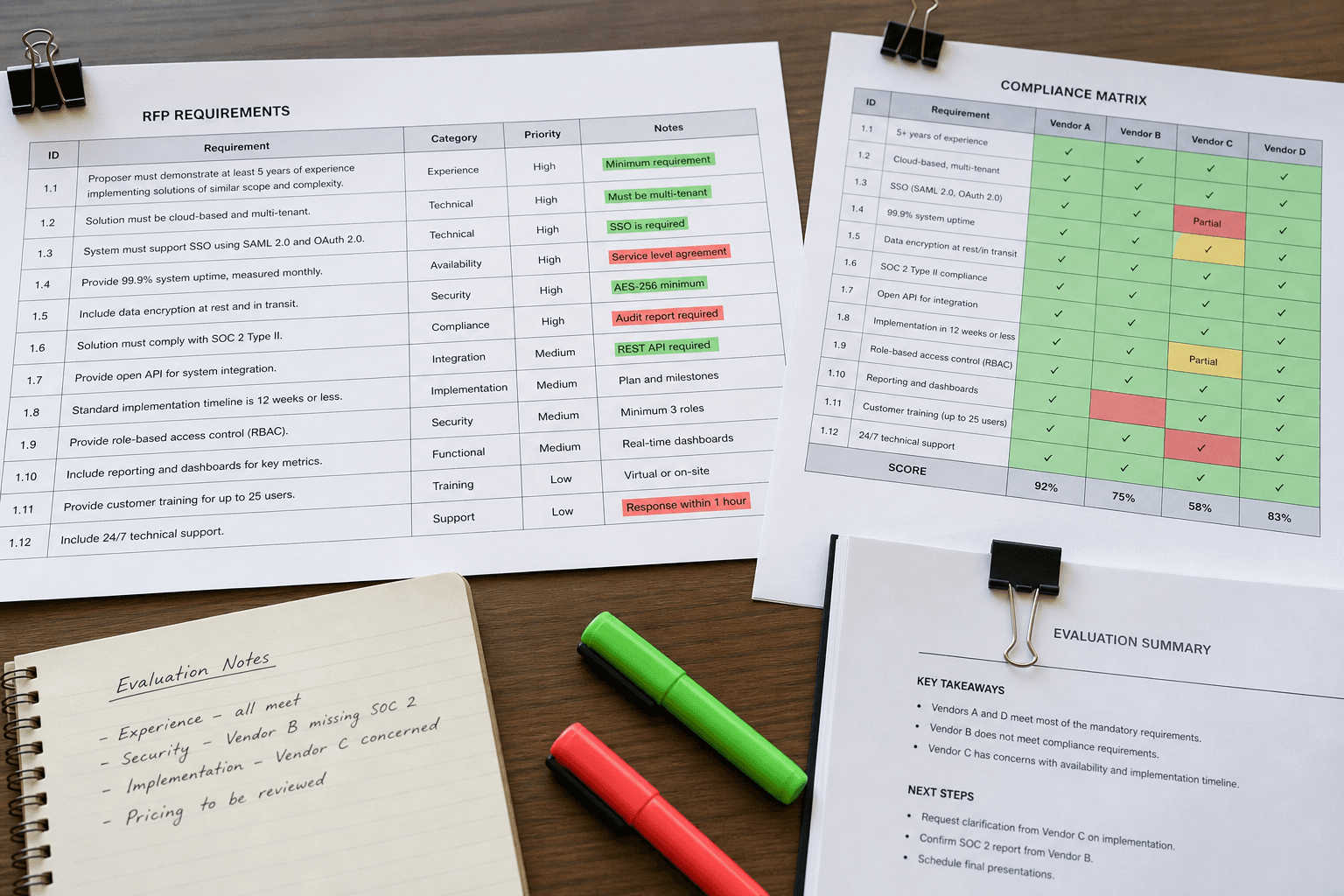 RFP Compliance Matrix from Requirements Table (No Invented Scores)
