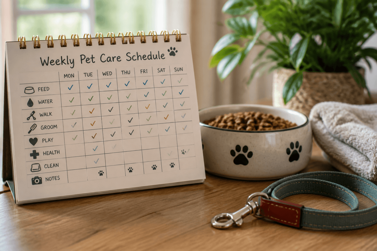 Pet Care Week Schedule from Caregiver Notes (Not Vet Advice)