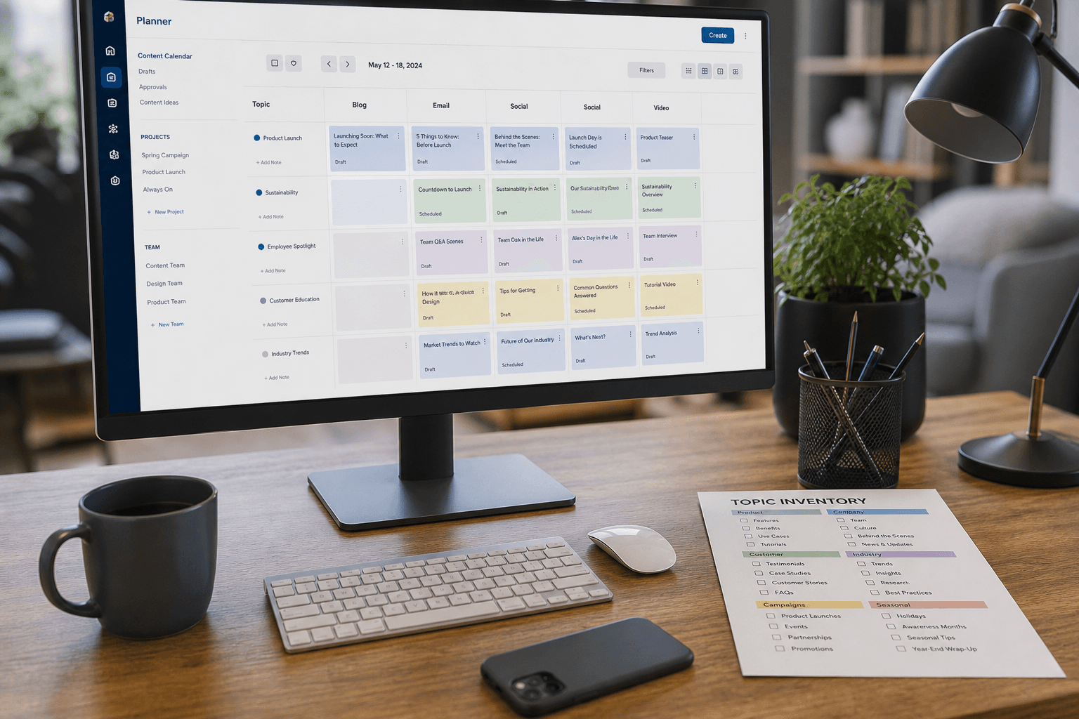 Hootsuite Content Calendar Sketch from Topic Inventory (No Invented Engagement)