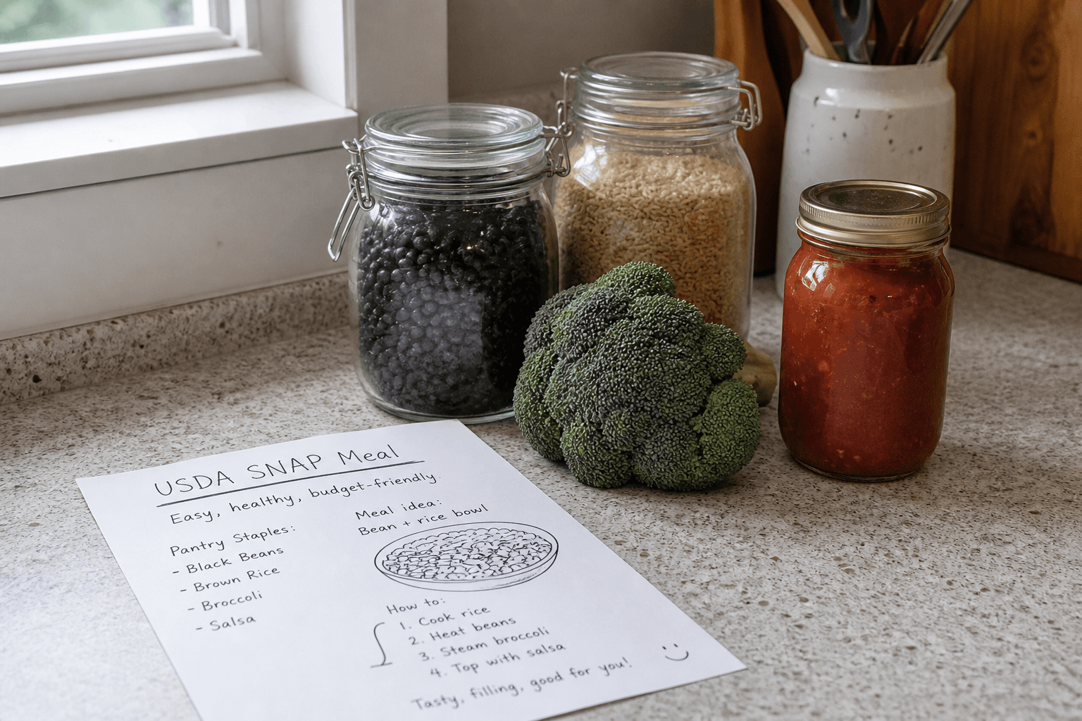 USDA SNAP Meal Sketch from Pantry Inventory (Not Medical Advice)