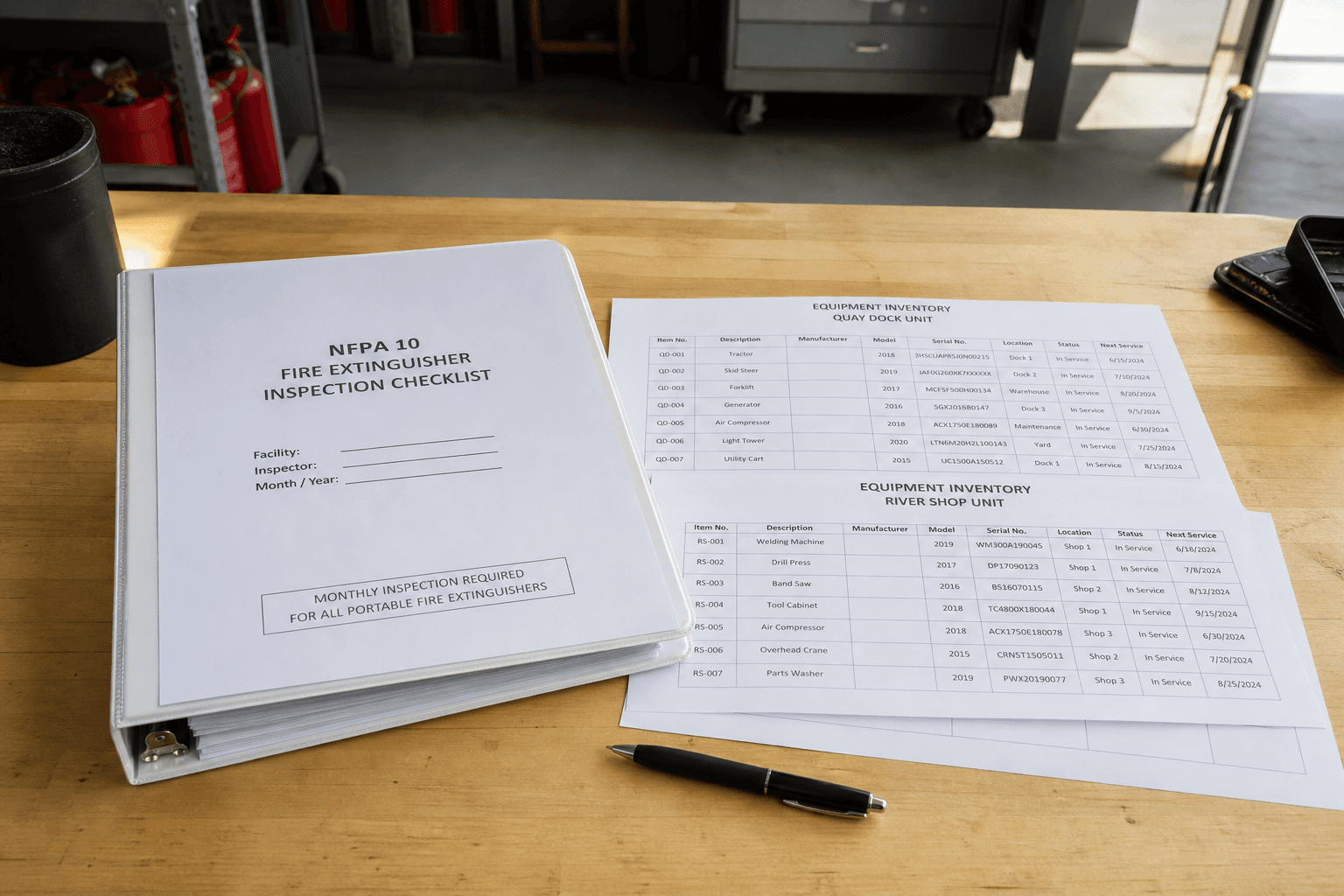 NFPA Extinguisher Inspection Checklist from Equipment Inventory (Not Certification)