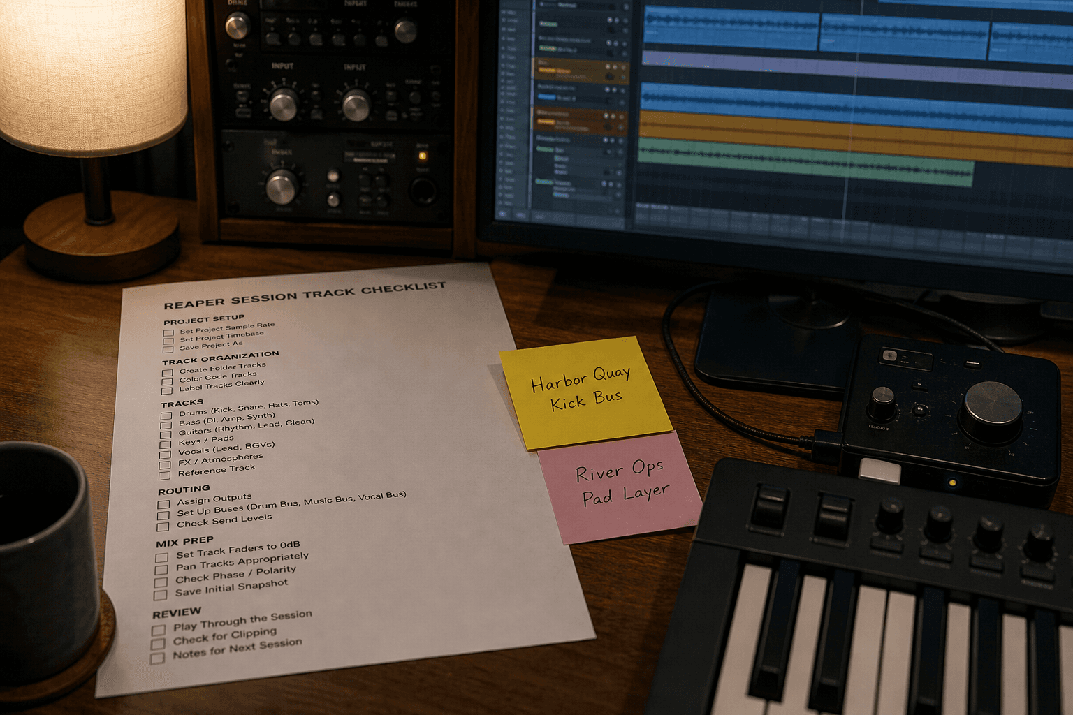 REAPER Session Track Checklist from Project Inventory (No Invented Plugins)