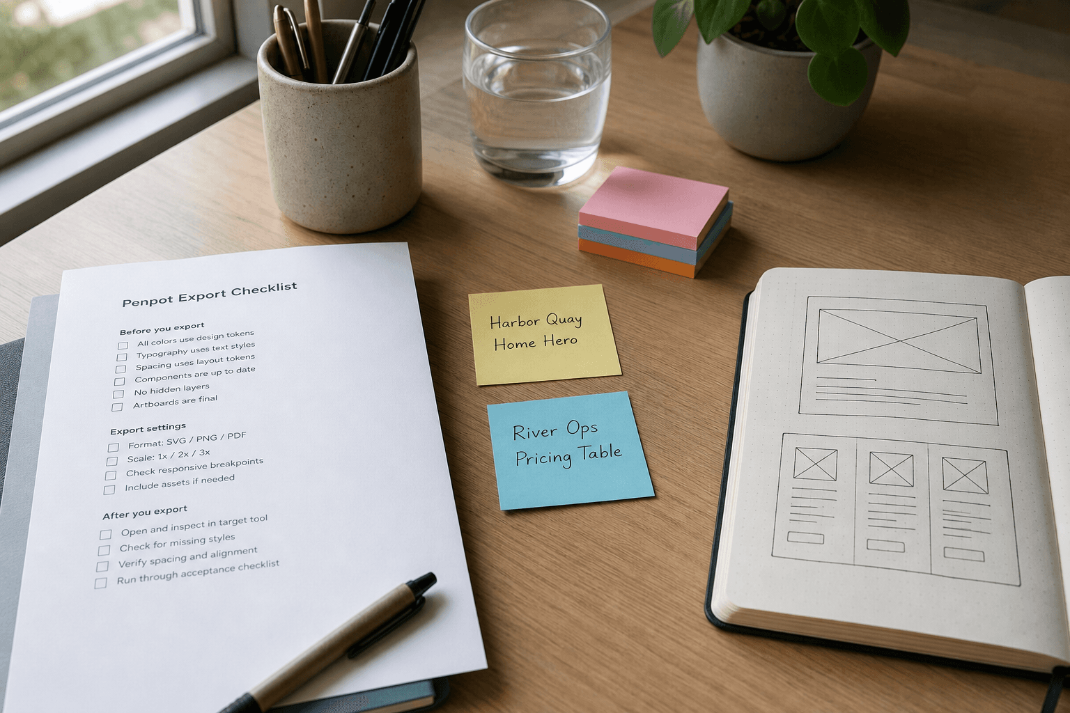 Penpot Export Checklist from Board Inventory (No Invented Assets)