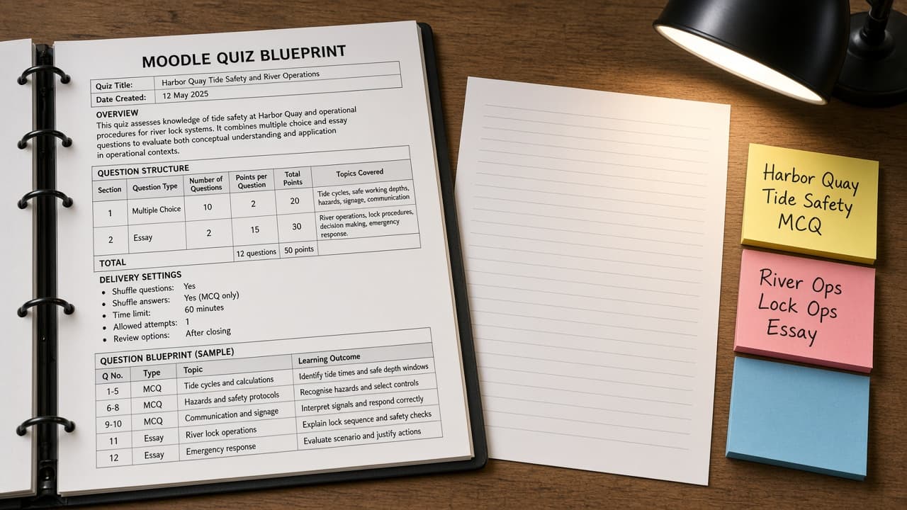Moodle Quiz Blueprint from Question-Bank Inventory (No Invented Scores)
