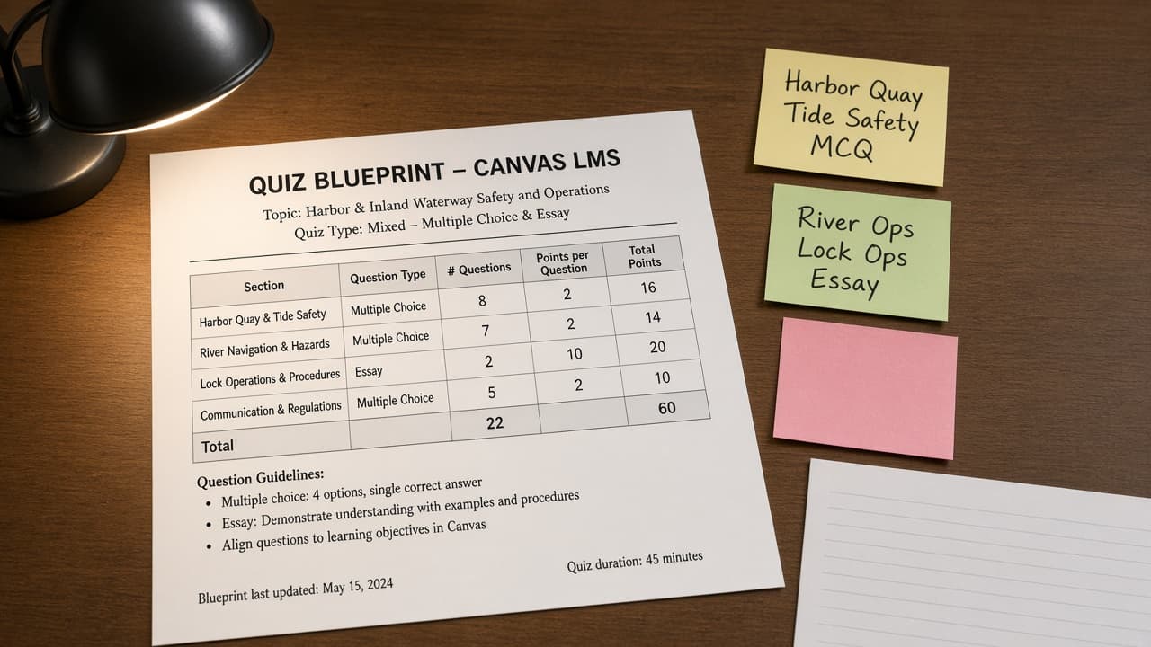 Canvas LMS Quiz Blueprint from Question-Bank Inventory (No Invented Scores)