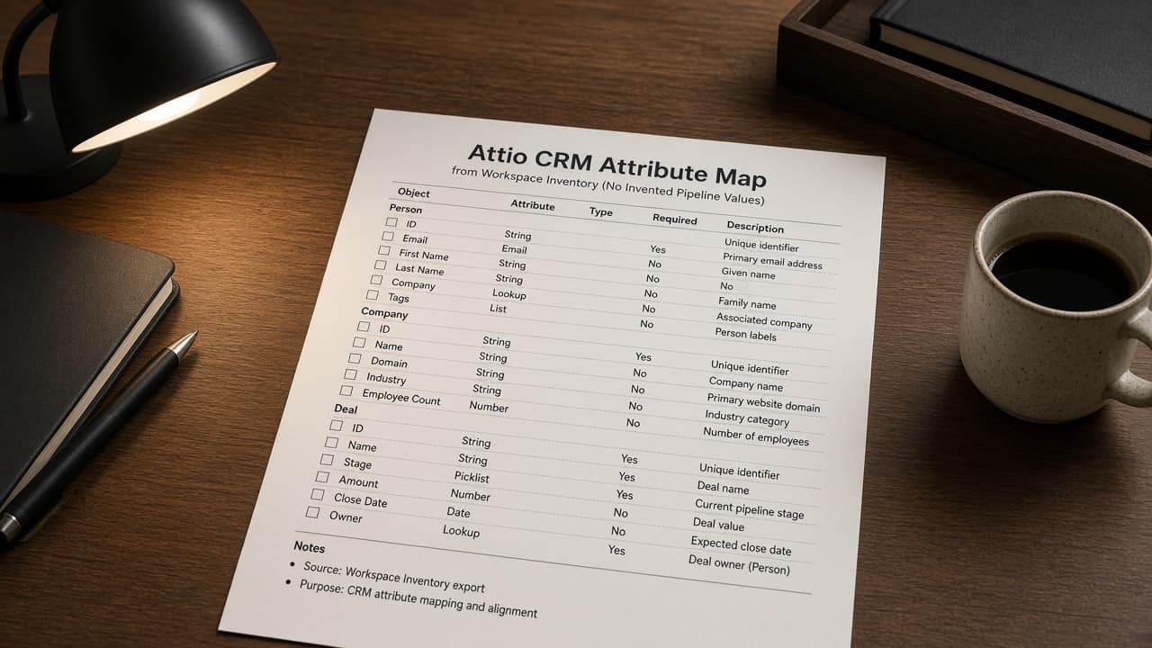 Attio CRM Attribute Map from Workspace Inventory (No Invented Pipeline Values)