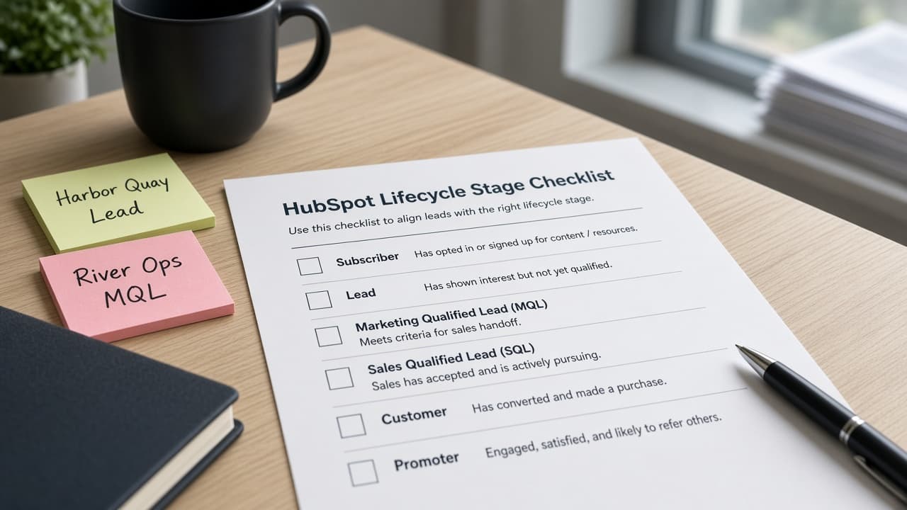 HubSpot Lifecycle Stage Checklist from Portal Inventory (No Invented MQL Rates) with example still