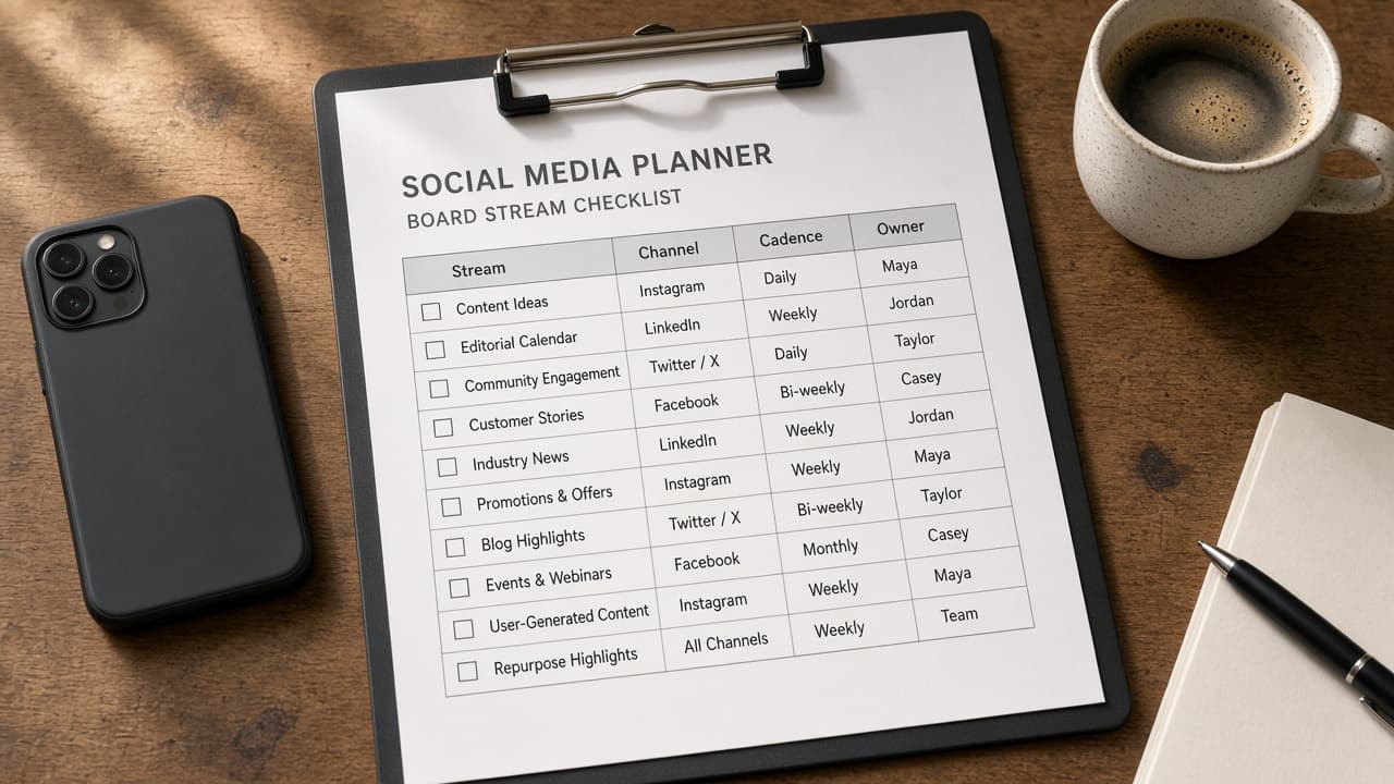 Hootsuite Board Stream Checklist from Board Inventory (No Invented Engagement) with example still
