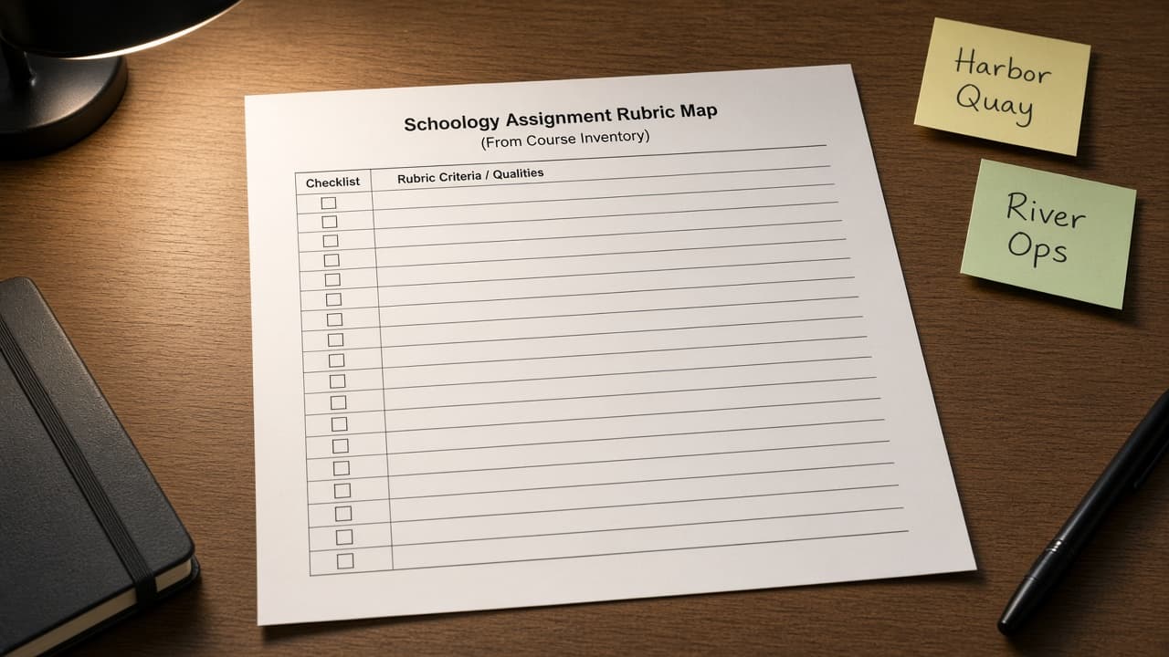 Schoology Assignment Rubric Map from Course Inventory (No Invented Grade Curves)