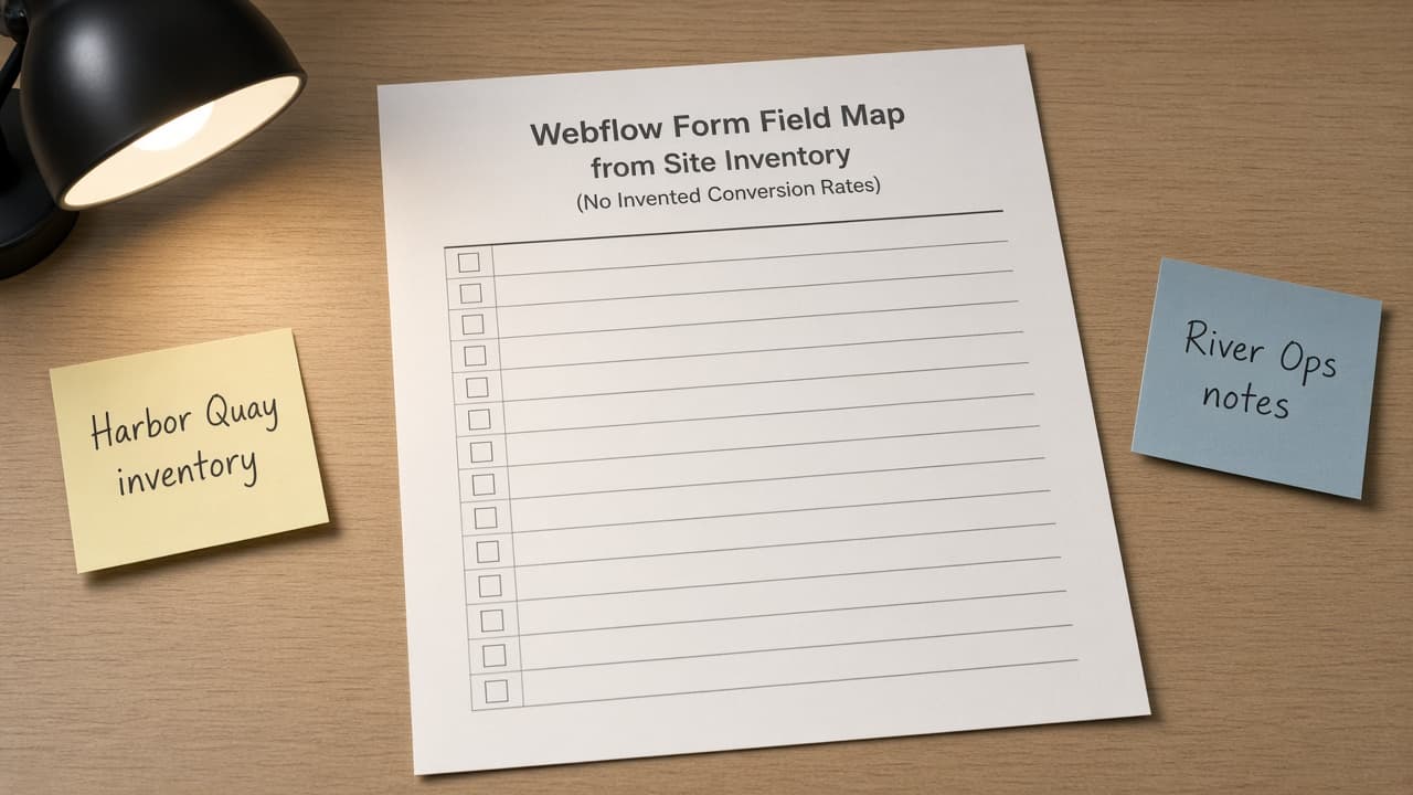 Webflow Form Field Map from Site Inventory (No Invented Conversion Rates)