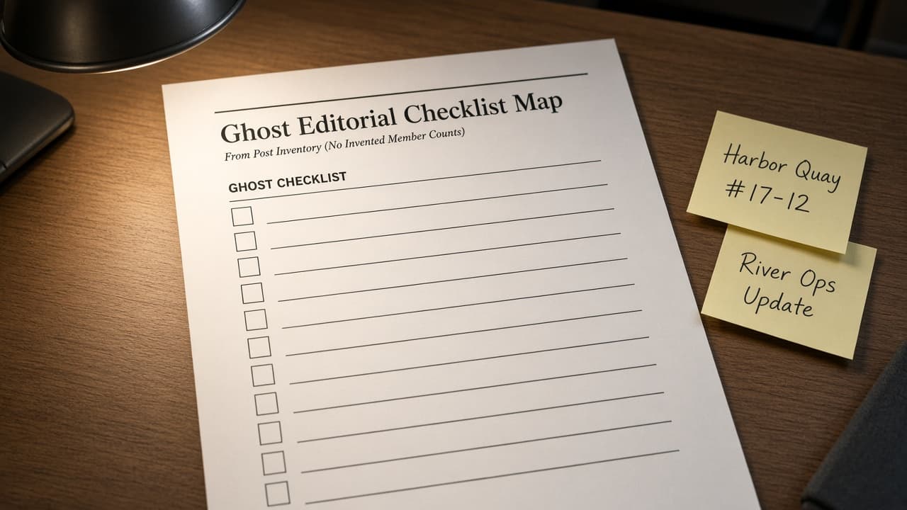 Ghost CMS Editorial Checklist Map from Post Inventory (No Invented Member Counts)
