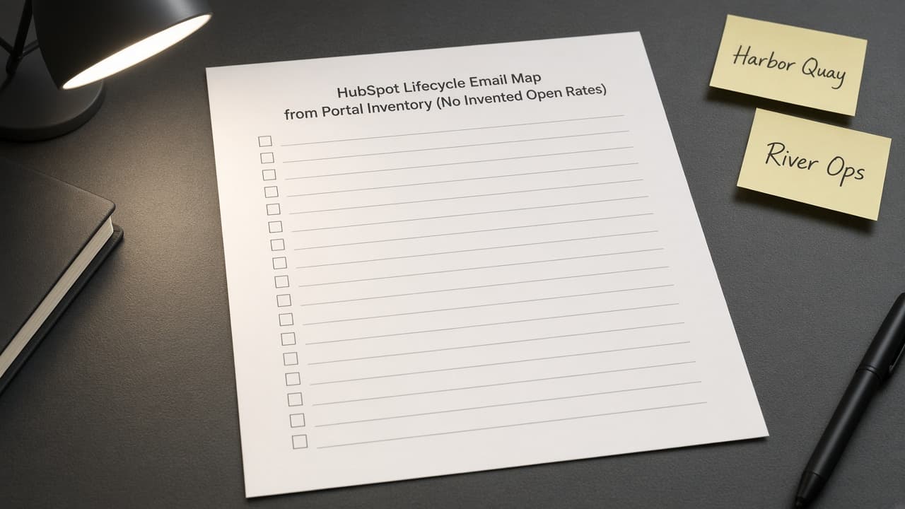 HubSpot Lifecycle Email Map from Portal Inventory (No Invented Open Rates)