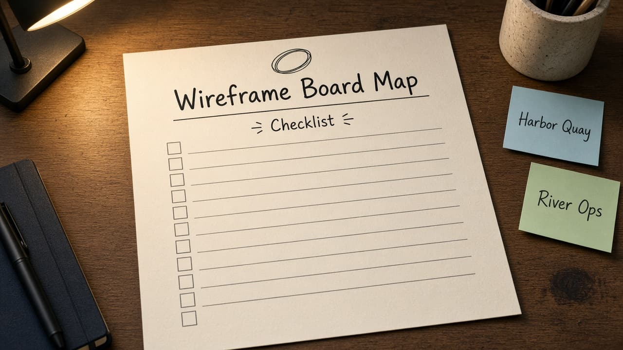 Whimsical Wireframe Board Map from Diagram Inventory (No Invented Usage Stats)