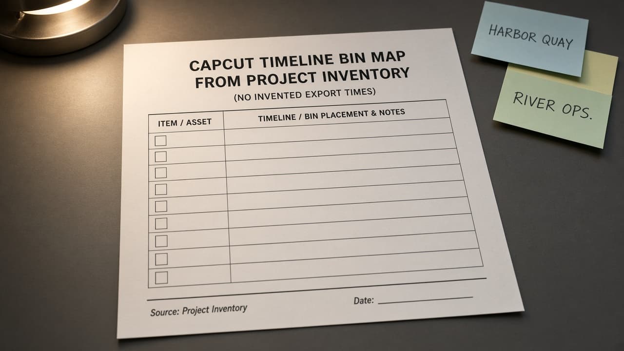 CapCut Timeline Bin Map from Project Inventory (No Invented Export Times)