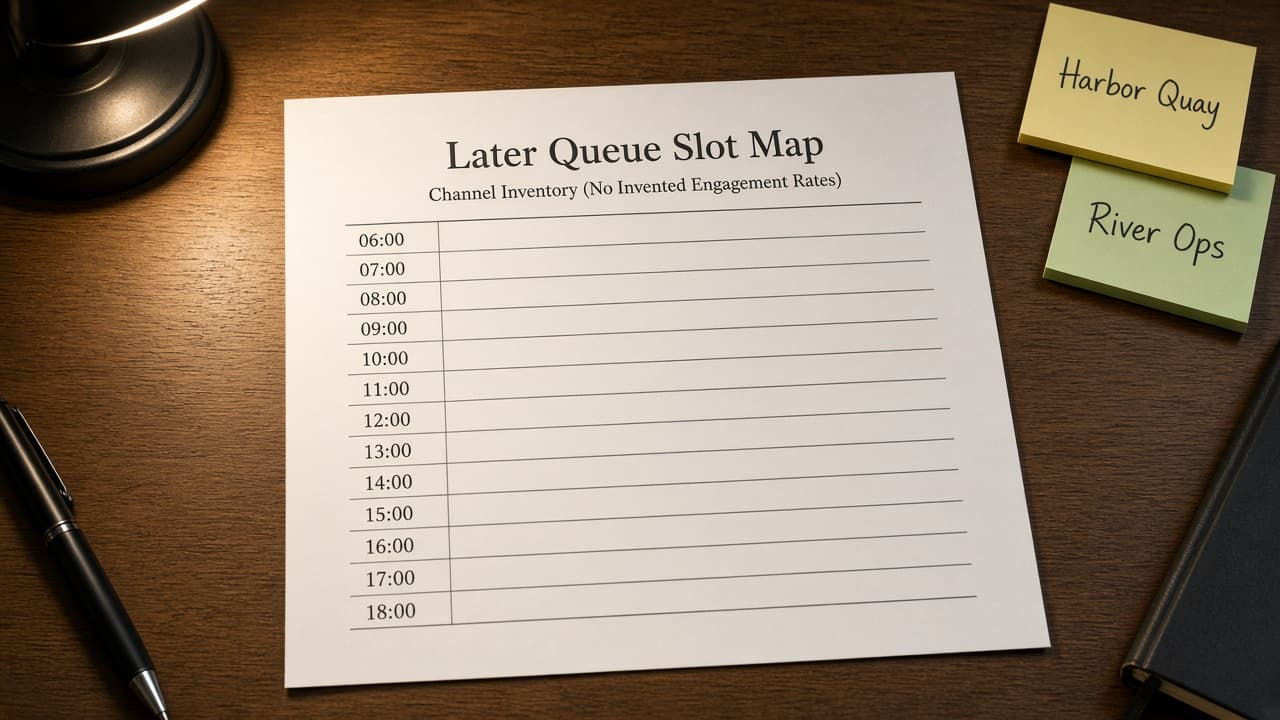 Later Queue Slot Map from Channel Inventory (No Invented Engagement Rates)