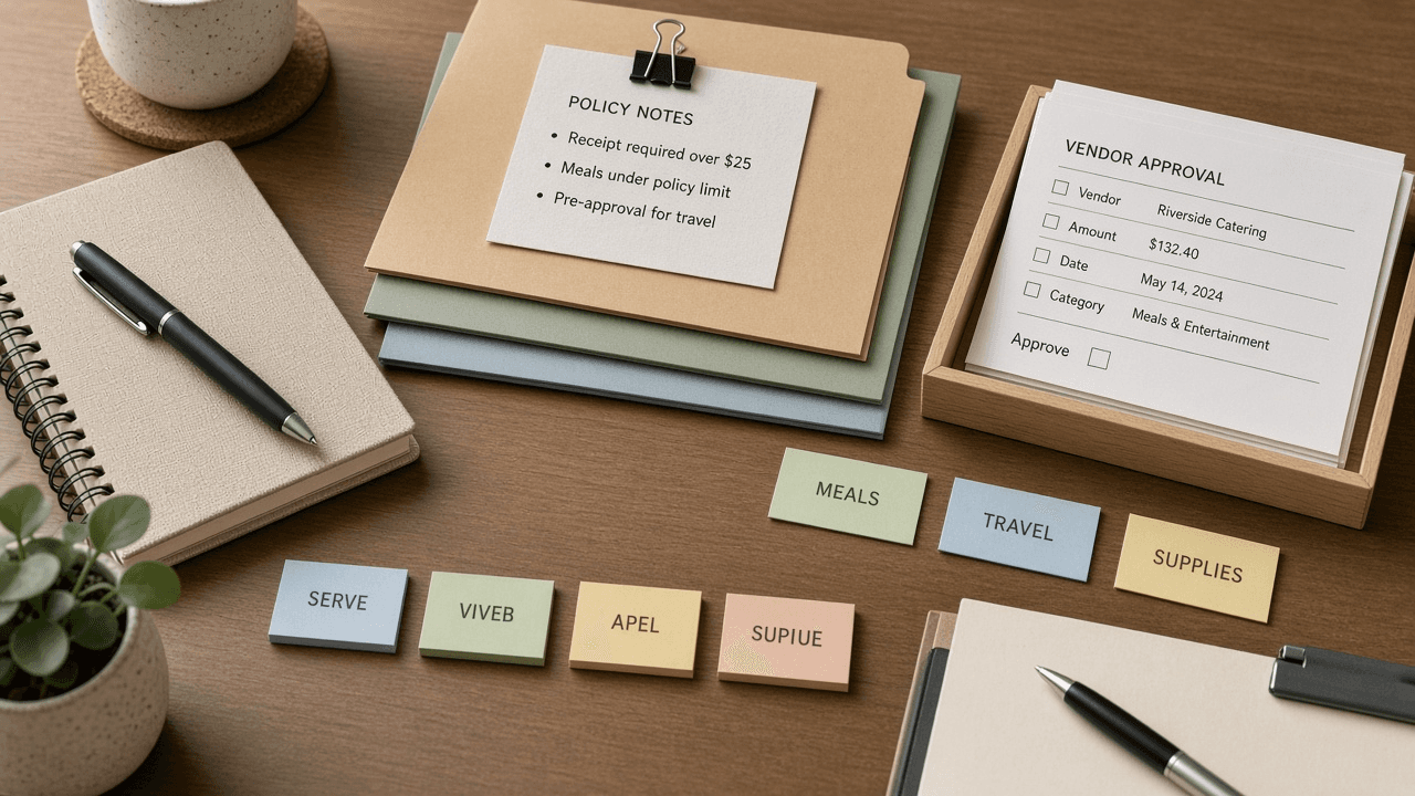 Expensify Expense Vendor Approval Route Checklist from Policy Notes (No Invented Reimbursement Totals)