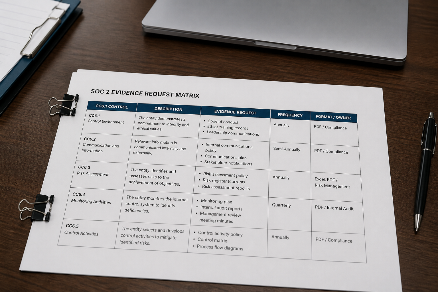 SOC 2 Type II Evidence Request Matrix from Control Inventory (Not Audit Opinion) - Result