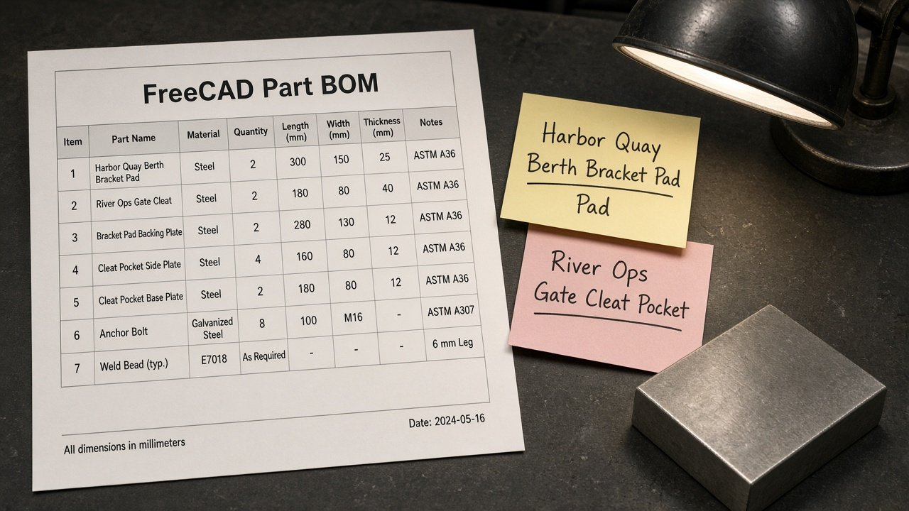 FreeCAD Part BOM from FCStd Inventory (No Invented Masses) - Result