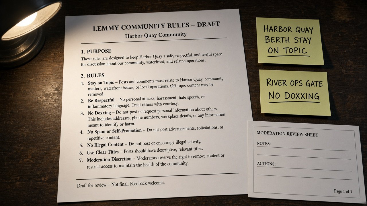 How to Use Lemmy Community Rules Draft from Moderation Notes (Not Legal Advice)