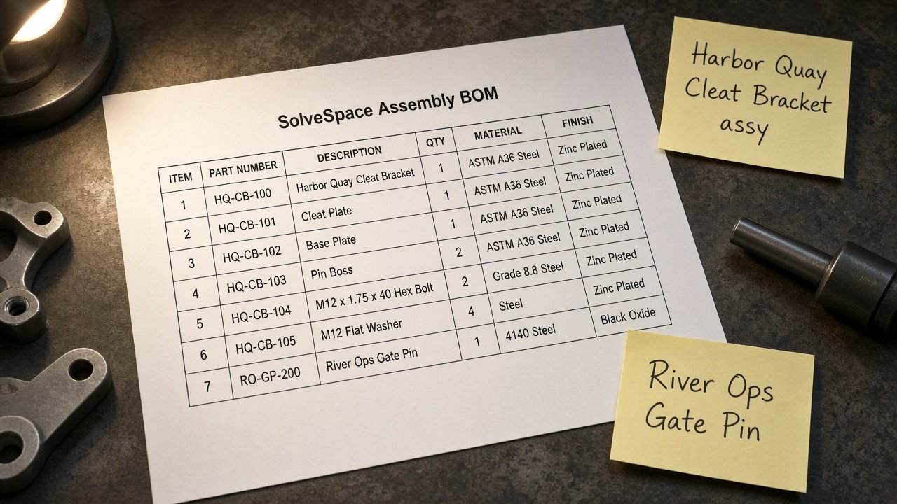 How to Use SolveSpace Assembly BOM from SLVS Inventory (No Invented Masses)