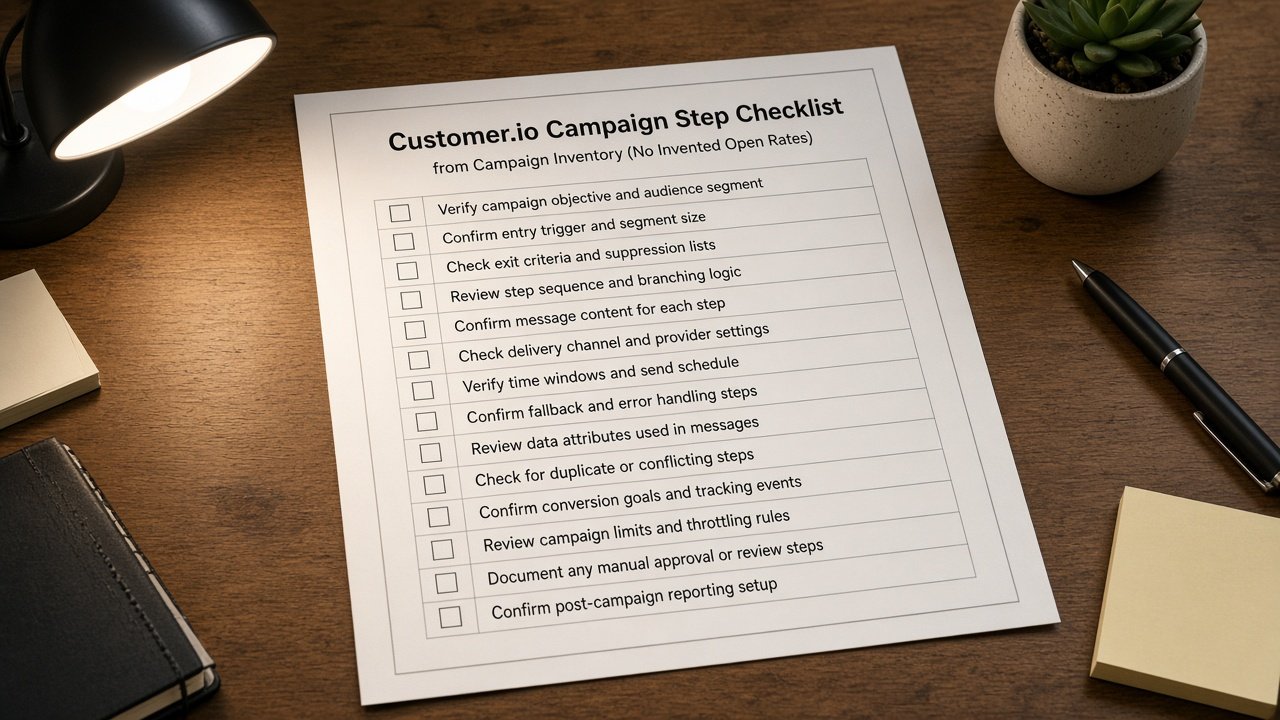 Customer.io Campaign Step Checklist from Campaign Inventory (No Invented Open Rates) - Result