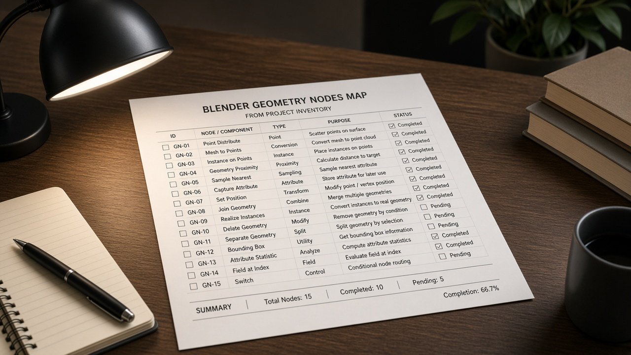 Blender Geometry Nodes Map from Project Inventory (No Invented Render Times) - Result