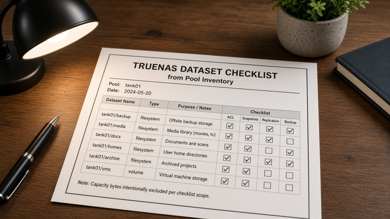 TrueNAS Dataset Checklist from Pool Inventory (No Invented Capacity Bytes) - Result