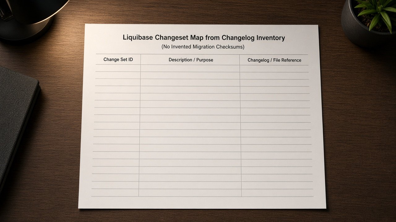 Liquibase Changeset Map from Changelog Inventory (No Invented Migration Checksums) - Result