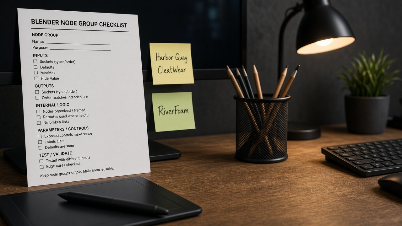 Blender Node Group Checklist from Blend Inventory (No Invented Render Times) with example still - Result