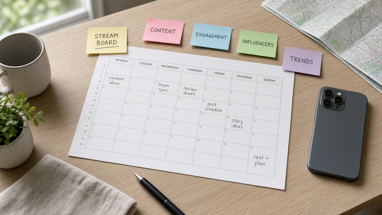 Hootsuite Stream Board Calendar Map from Queue Inventory (No Invented Follower Counts) - Result