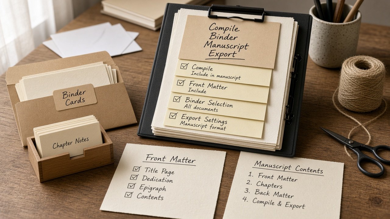 How to Use: Scrivener Compile Binder Manuscript Export Checklist from Binder Notes (No Invented Word Counts)